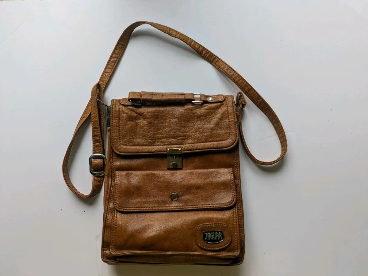 Vintage Jaguar Brown Leather Messenger Bag - Image 1