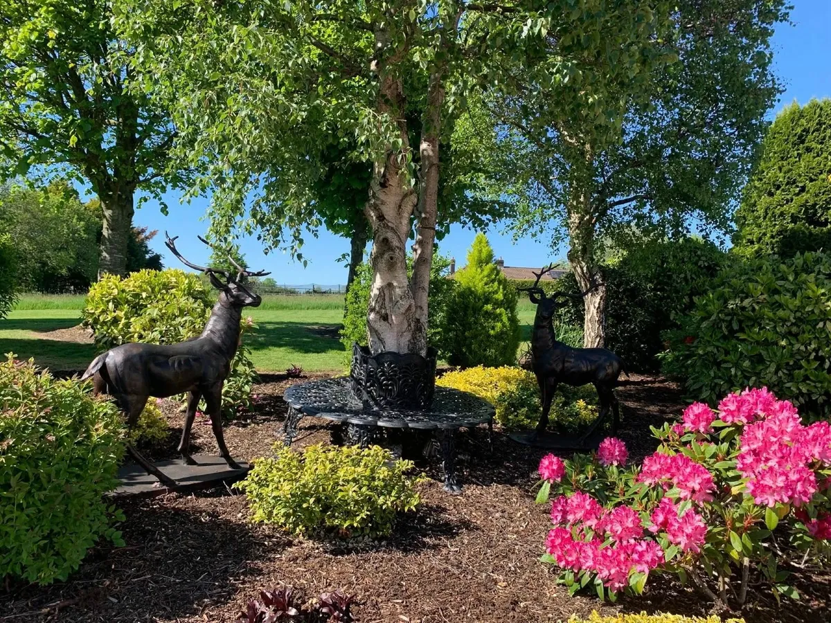 Pair of Cast Iron Standing & Laying Reindeer - Image 3