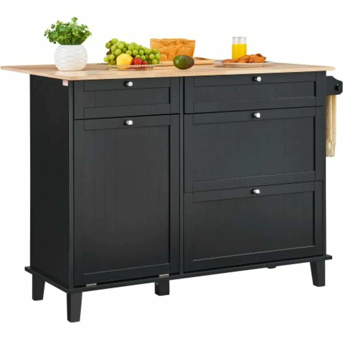 Kitchen Island Cart, 50" Wood Top Breakfast Bar wi - Image 1