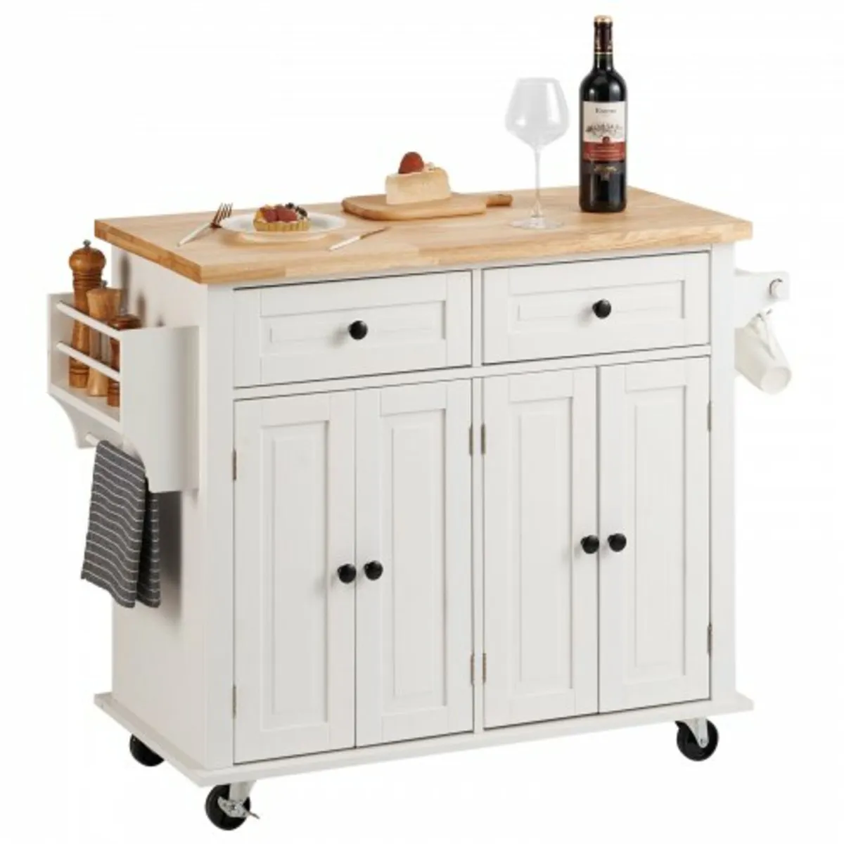 Kitchen Island Cart with Solid Wood Top, 90 cm Wid - Image 1