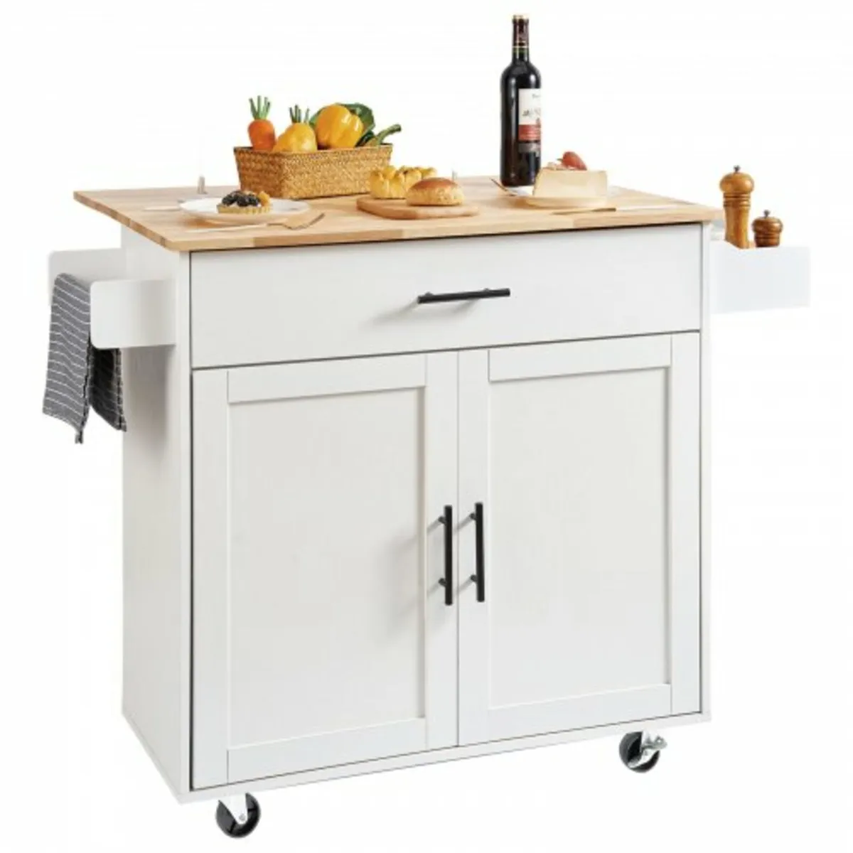 Kitchen Island Cart with Solid Wood Top, 90 cm Wid - Image 1