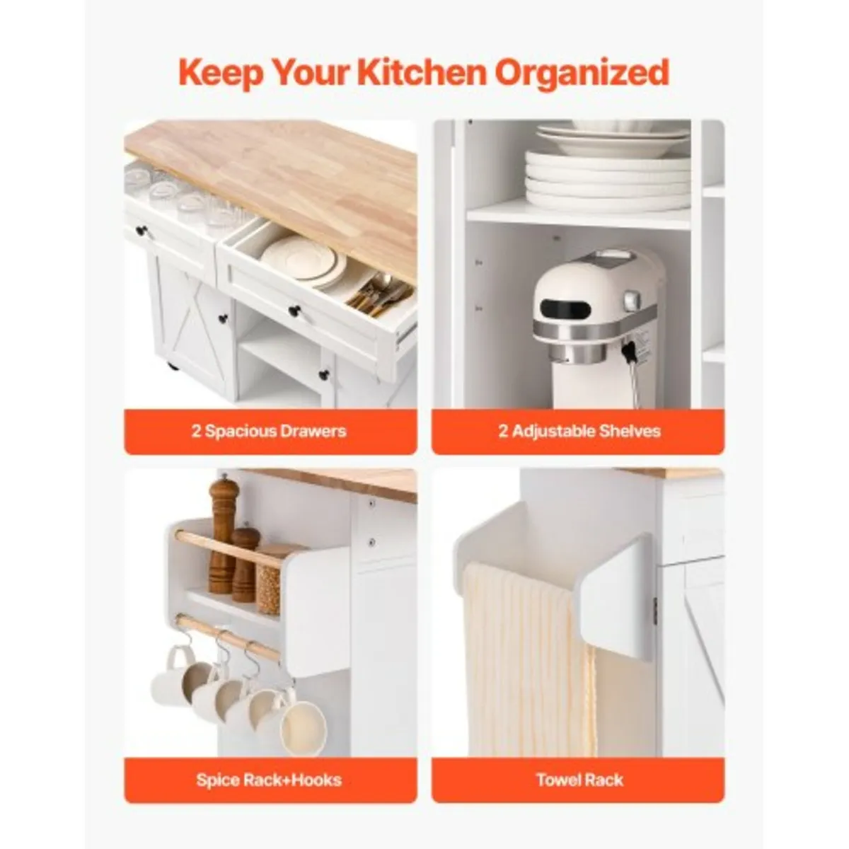 Kitchen Island Cart, with Solid Wood Top and Stora - Image 2