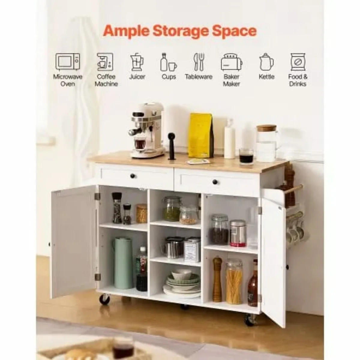 Kitchen Island Cart, with Solid Wood Top and Stora - Image 3