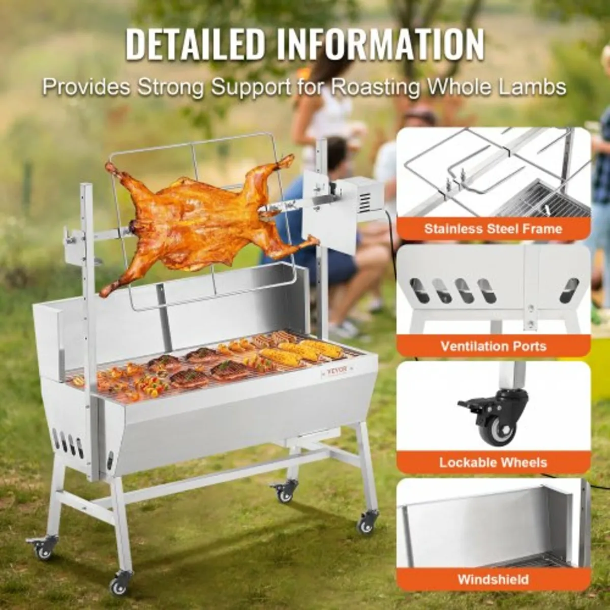 Roaster Spit Rotisserie BBQ Grill Pig Lamb Chicken - Image 3