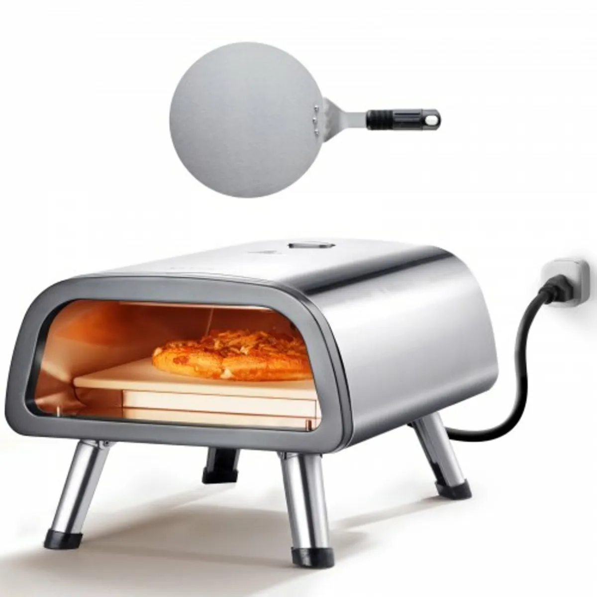 12" Electric Pizza Oven Countertop, Stainless Stee - Image 1