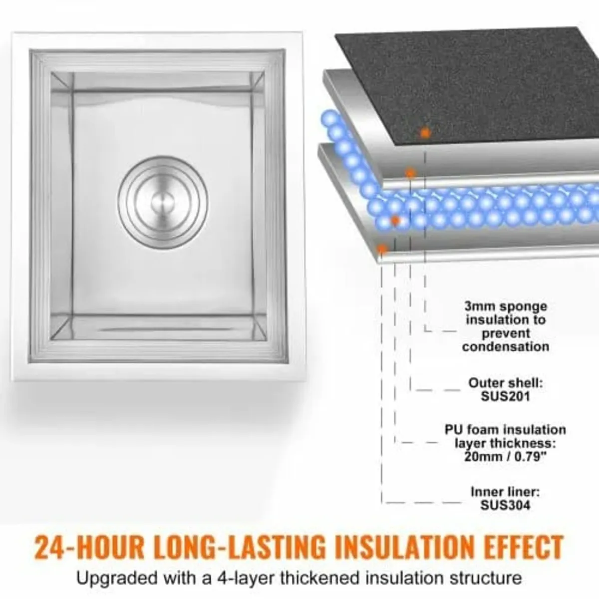 Drop in Ice Chest, 14"L x 12"W x 18"H Stainless St - Image 3