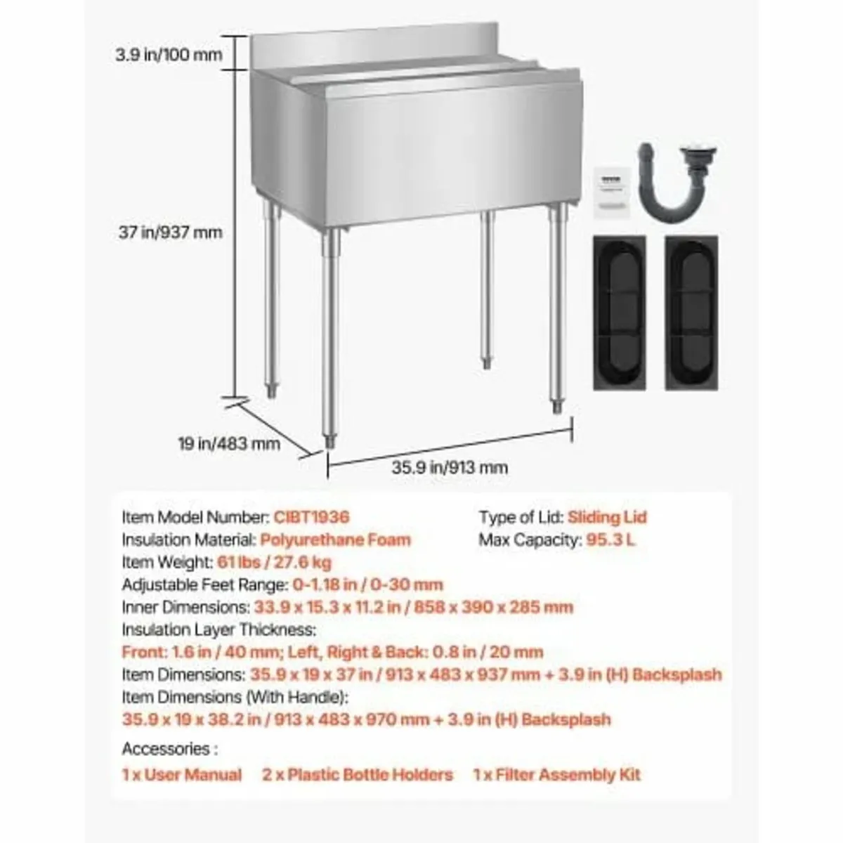 Commercial Ice Bin, 95.3 L Underbar Ice Bin, 35.9 - Image 3