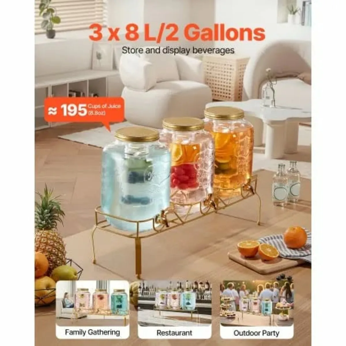 Beverage Dispenser, 3 Pack 8L Drink Dispensers for - Image 2