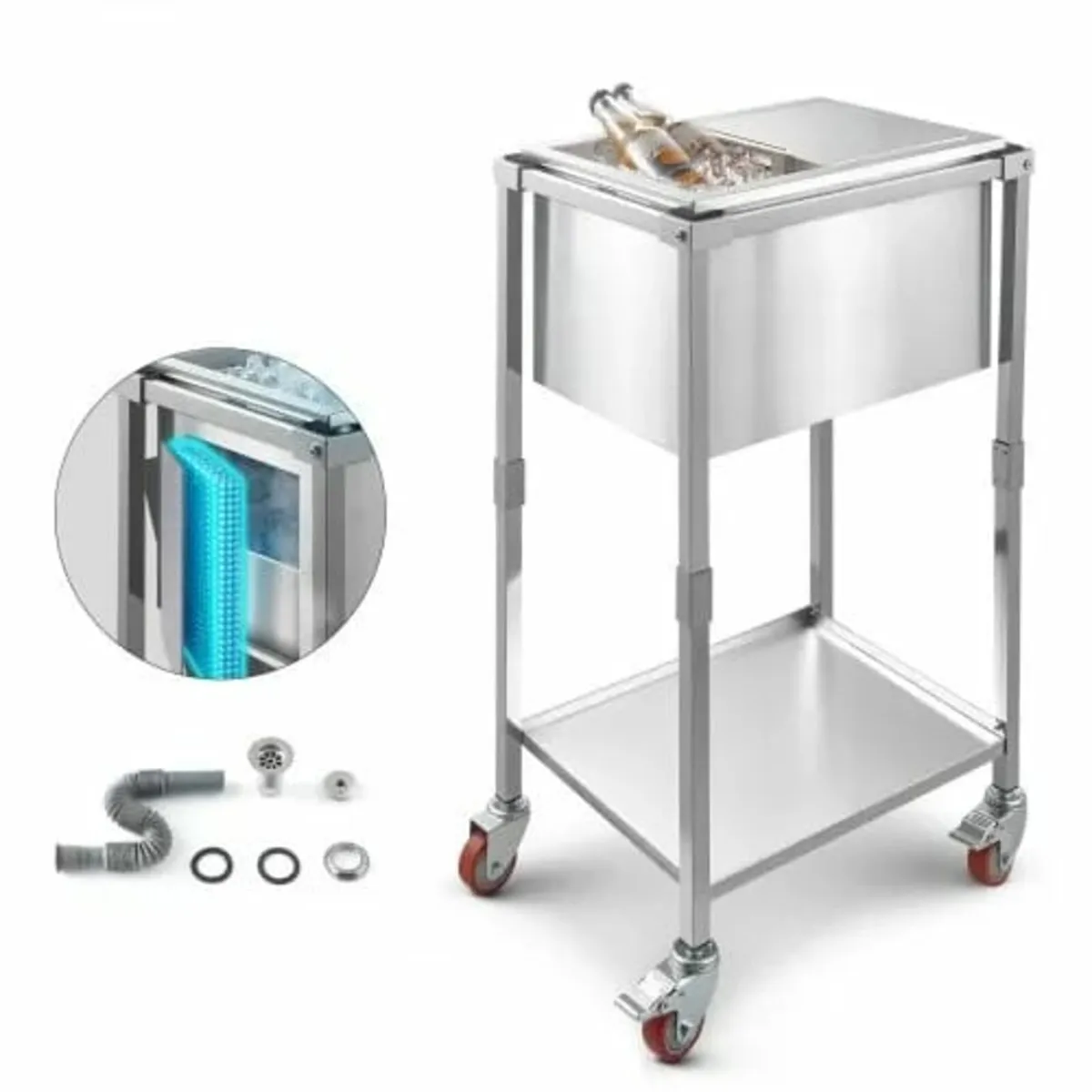 Rolling Ice Chest Cooler Cart, 20"L x 14"W x 38"H - Image 1