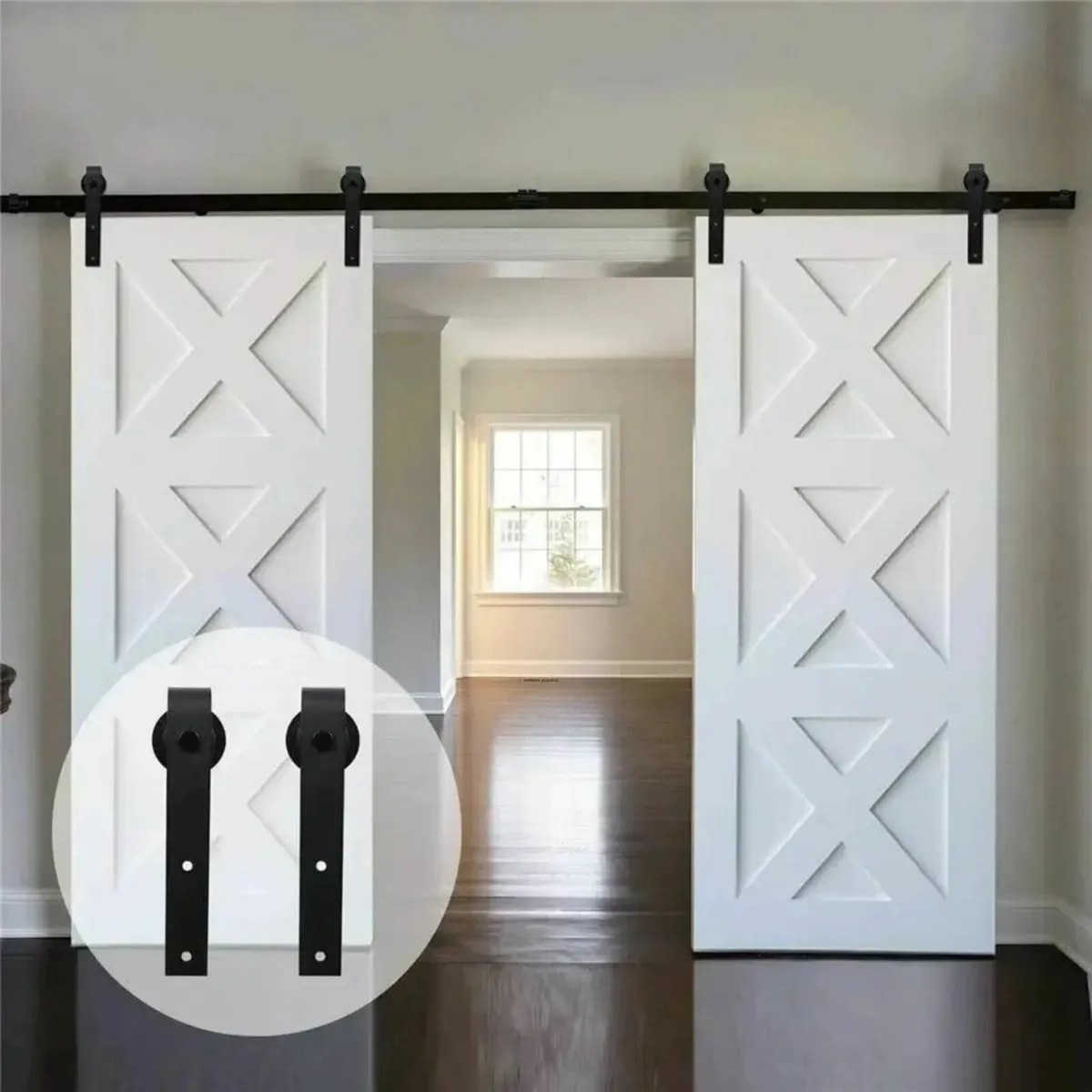 10FT Double Sliding Barn Door Hardware Kit–J-Shape - Image 2