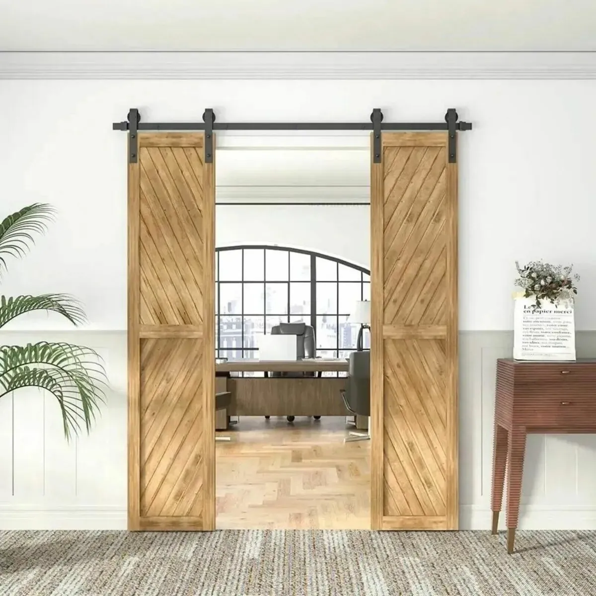 10FT Double Sliding Barn Door Hardware Kit–J-Shape - Image 3