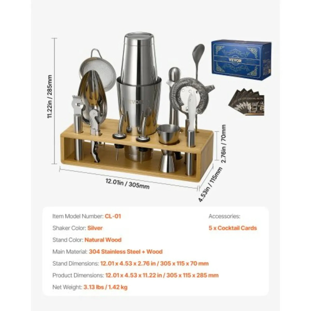 Cocktail Shaker Set, 13-Piece Stainless Steel Bar - Image 3