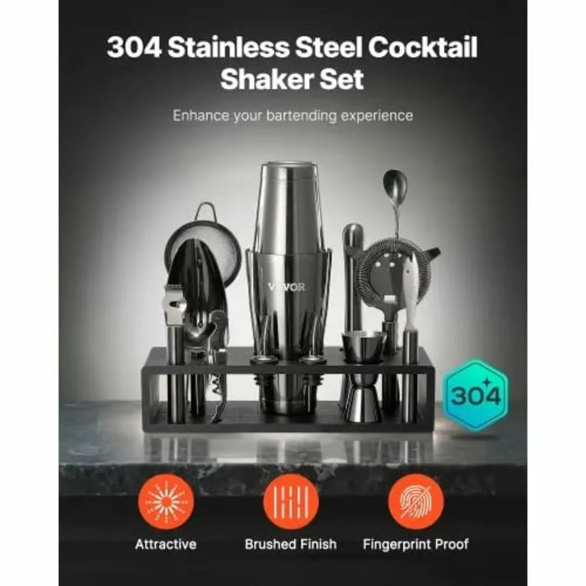 Cocktail Shaker Set, 13-Piece Stainless Steel Bar - Image 2