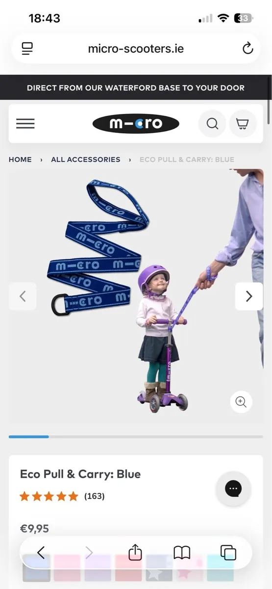 Micro Scooter Pull along or Carry Strap in Blue. - Image 2