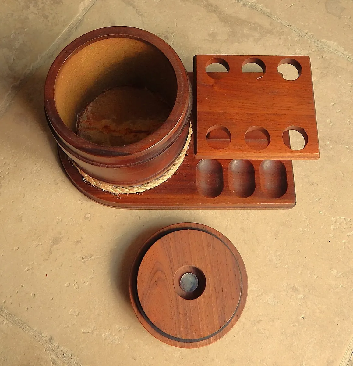 Vintage Walnut Pipe Rack & Humidor Tobacco Jar - Image 4