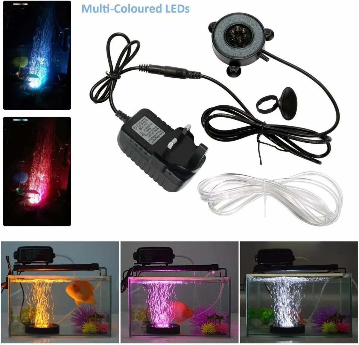 LED Aquarium Fish Tank Air Stone Light,Multi-Color - Image 1