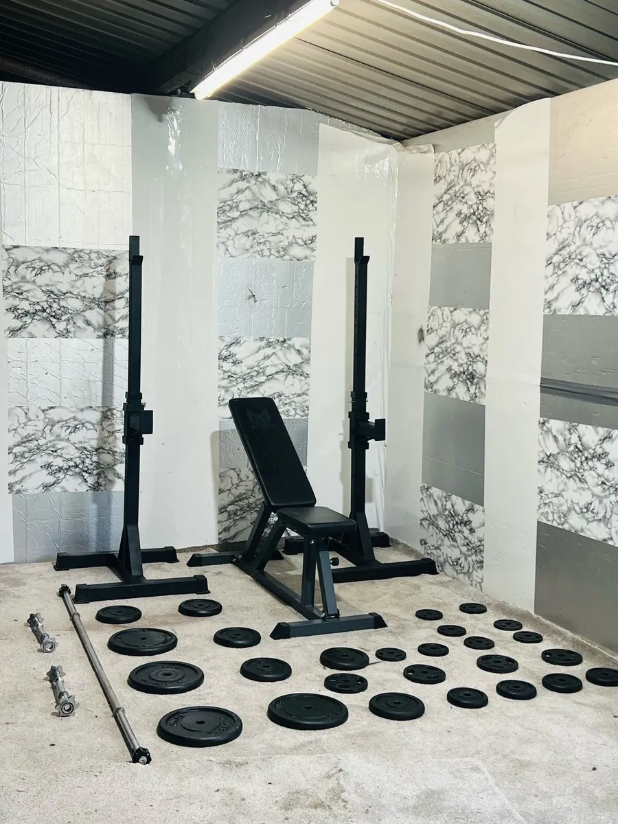 100KG WEIGHTS SET RACK BARBELL DUMBBELLS BENCH - Image 1