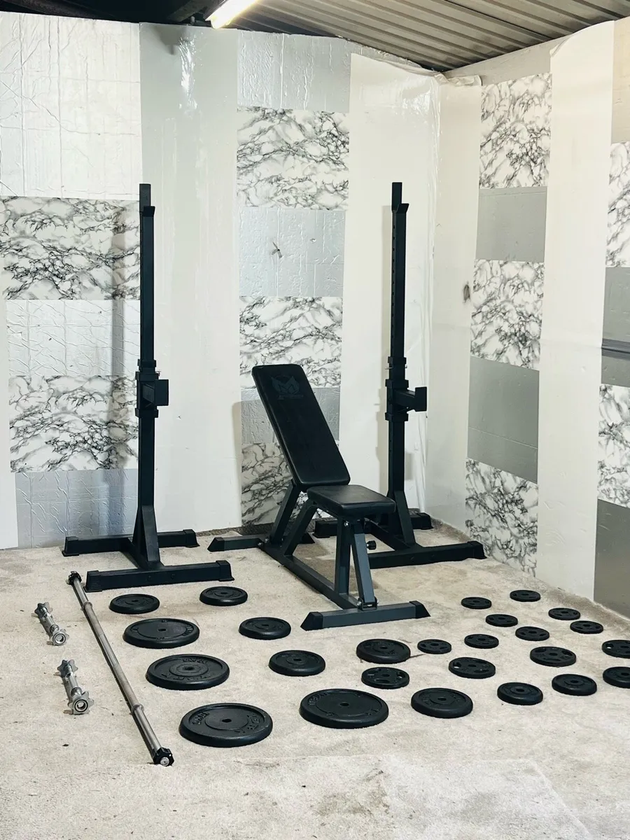 100KG WEIGHTS SET RACK BARBELL DUMBBELLS BENCH - Image 2