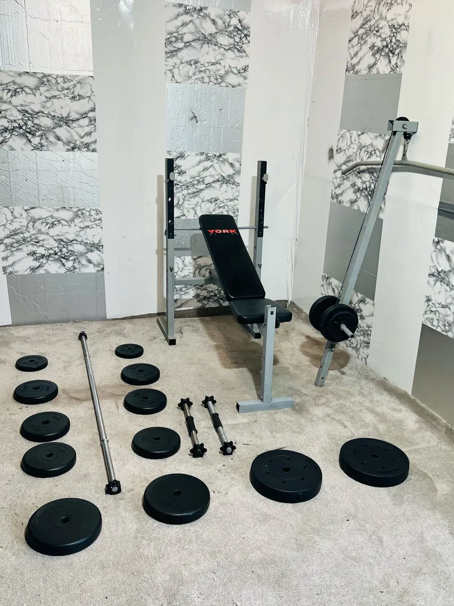 Weight bench with pulley weights barbell dumbbells - Image 2