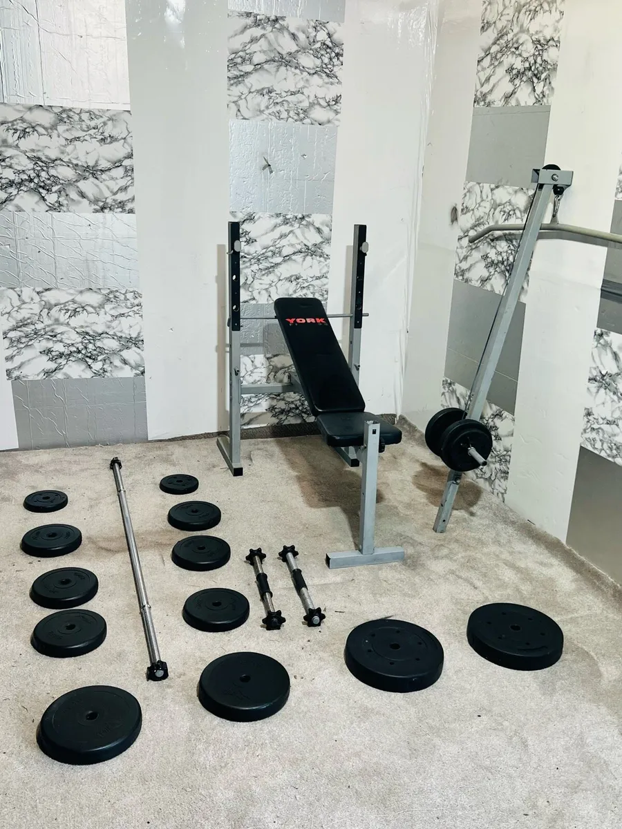 Weight bench with pulley weights barbell dumbbells - Image 4