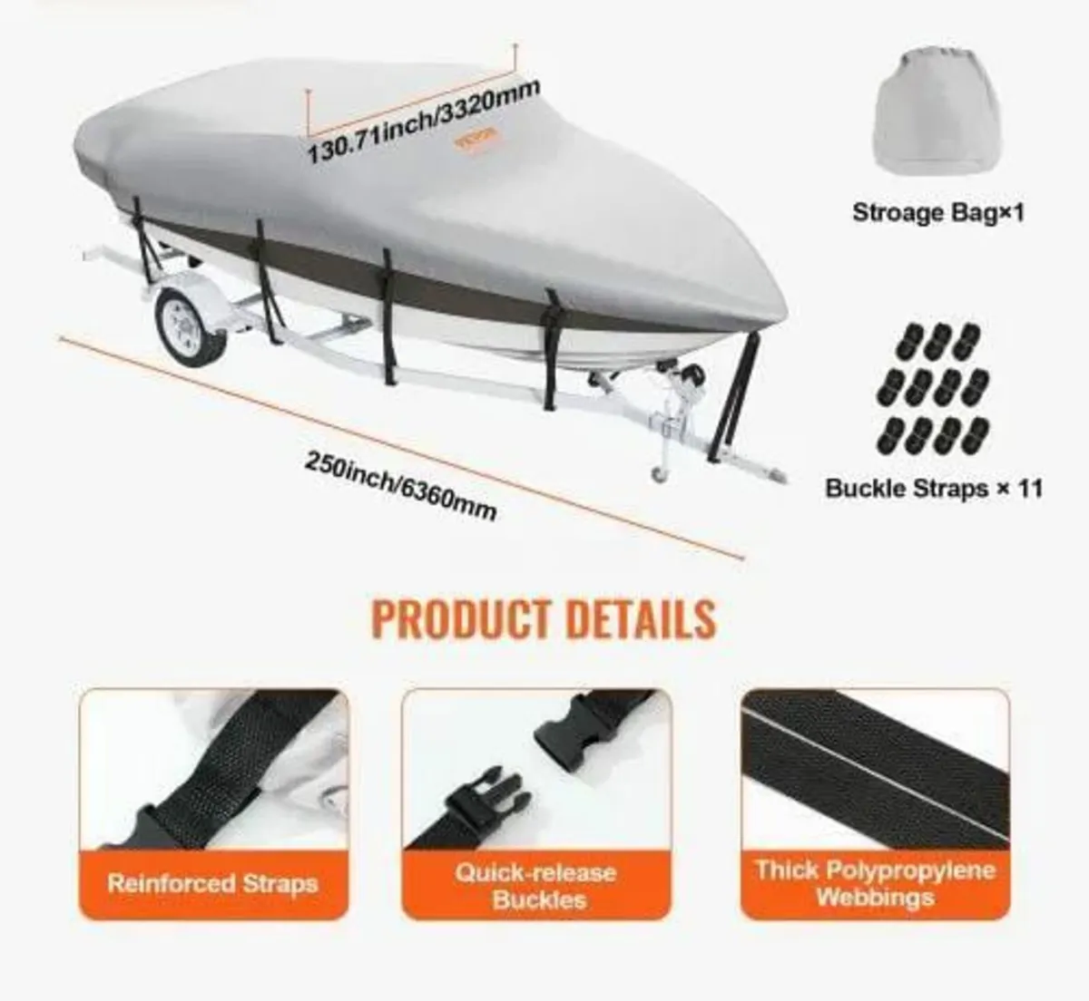 Boat Cover, 4880-5640 mm Trailerable Waterproof Bo - Image 2