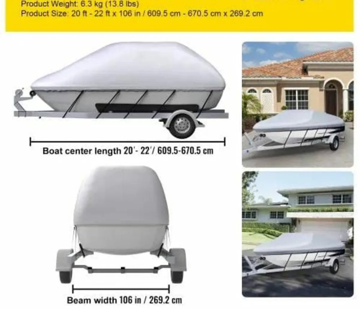 Waterproof Boat Cover, 609.6 cm-670.6 cm Trailerab - Image 4