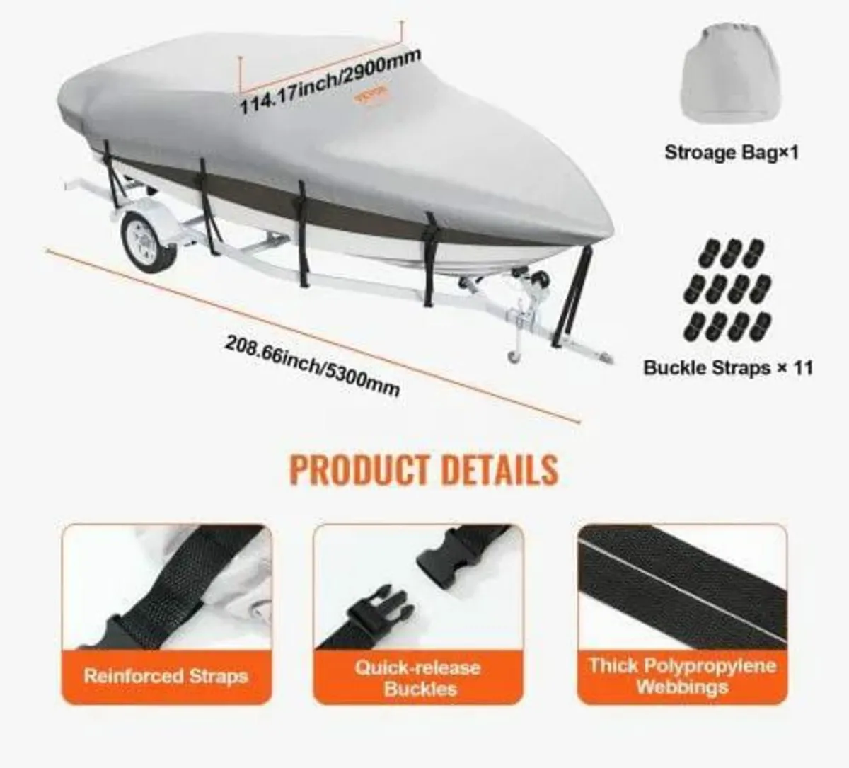 Boat Cover, 4260-4800 mmTrailerable Waterproof Boa - Image 2