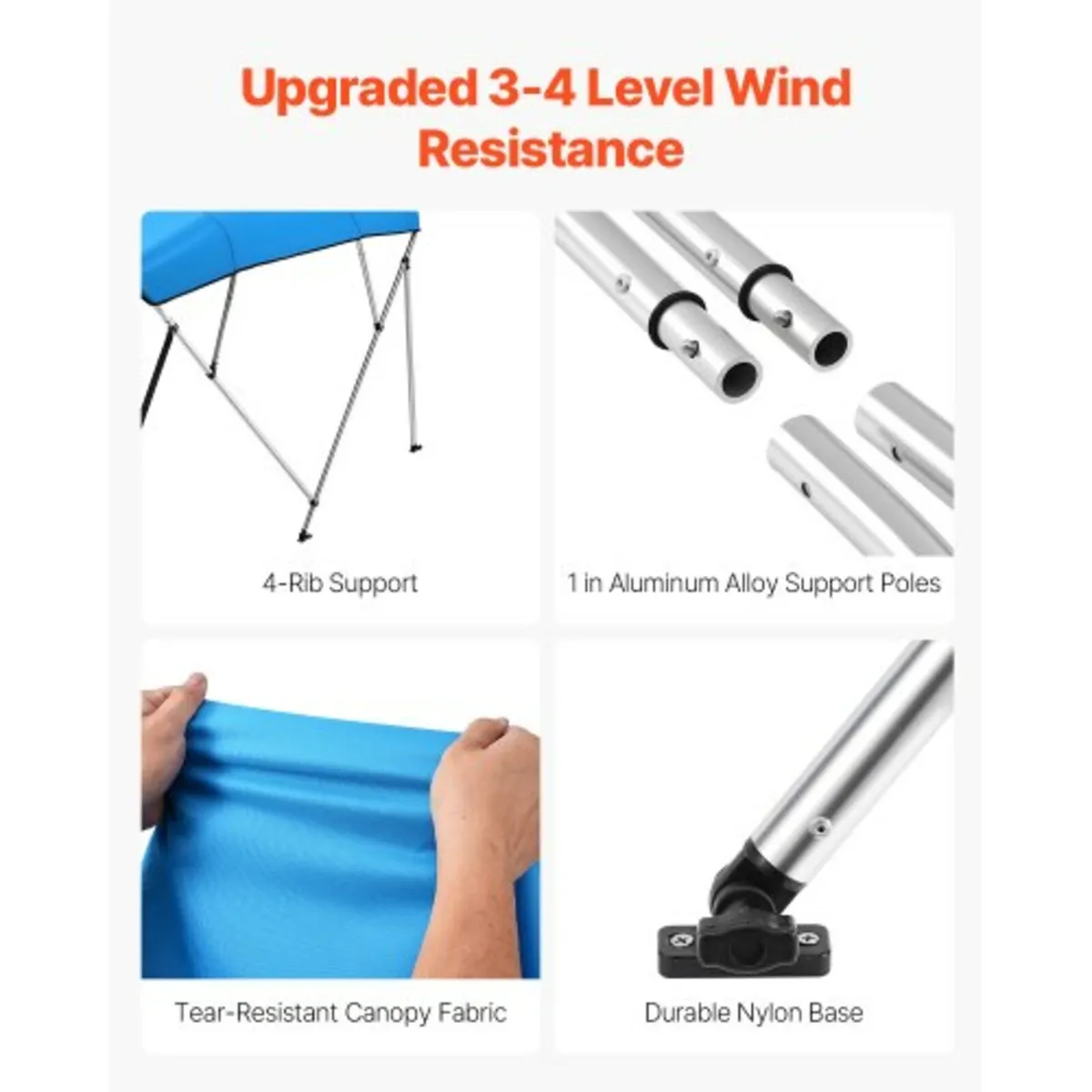 4 Bow Boat Bimini Tops, 600D Polyester Canopy with - Image 2