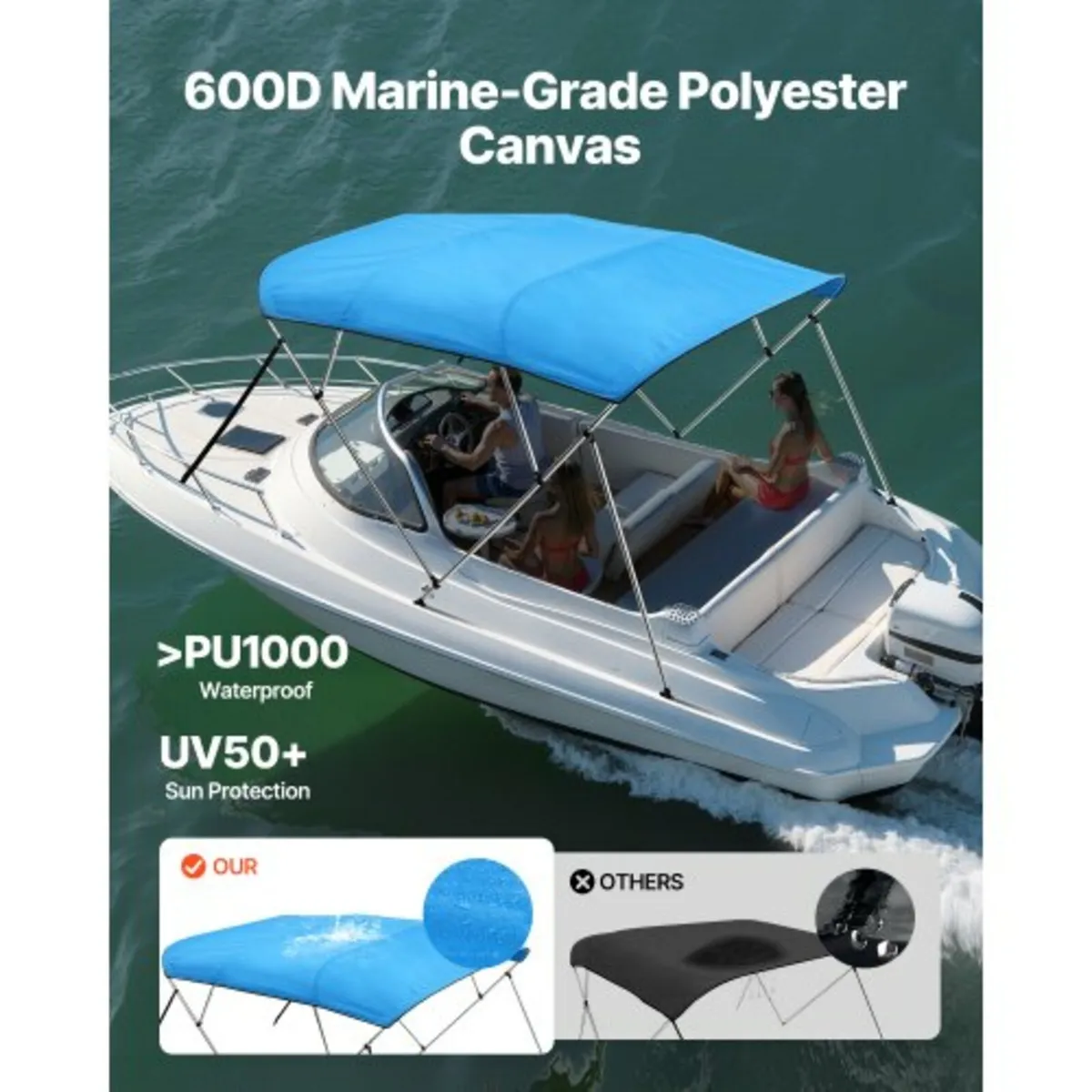 4 Bow Boat Bimini Tops, 600D Polyester Canopy with - Image 3