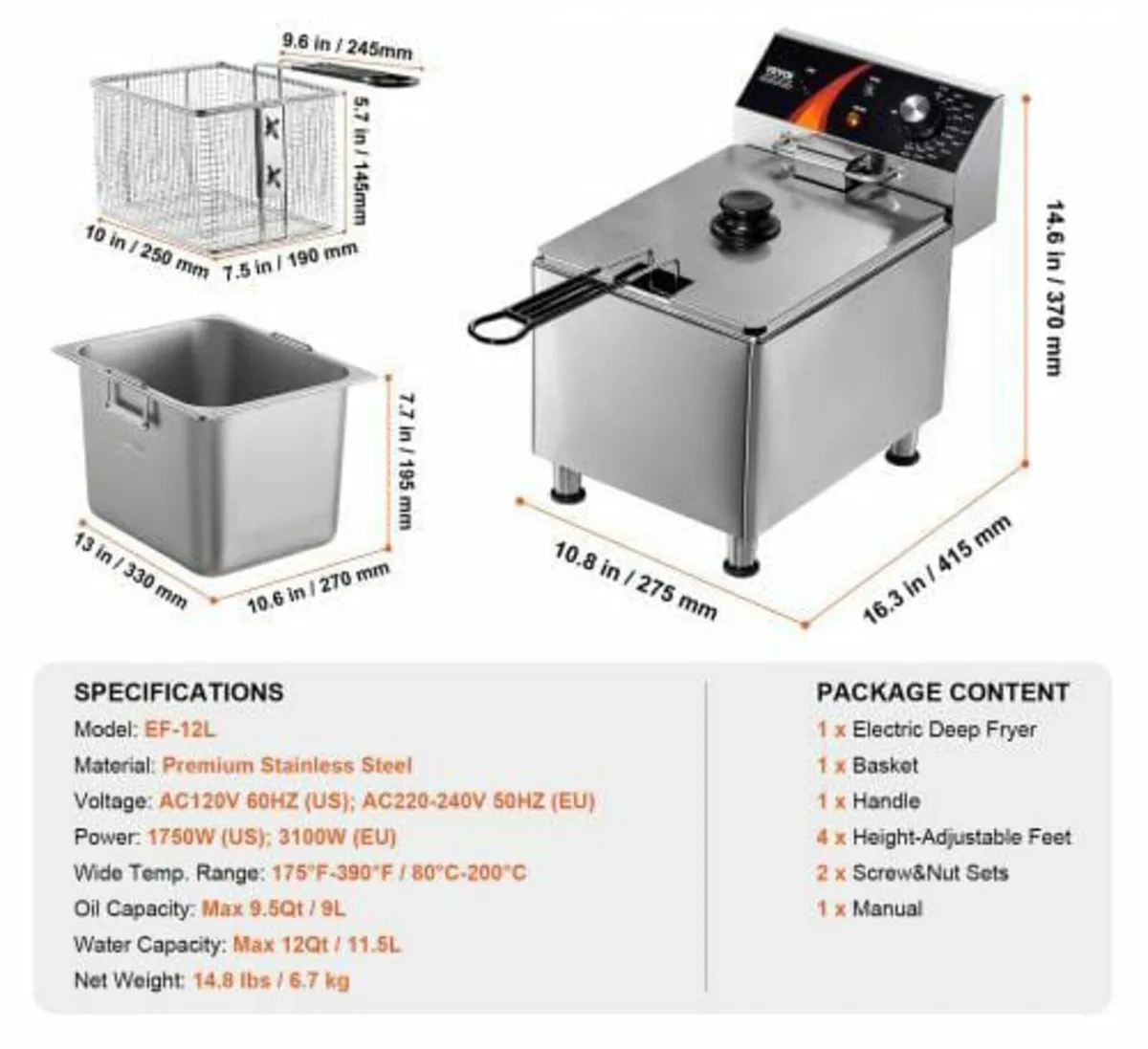 Commercial Deep Fryer, 1750W Electric Countertop F - Image 3