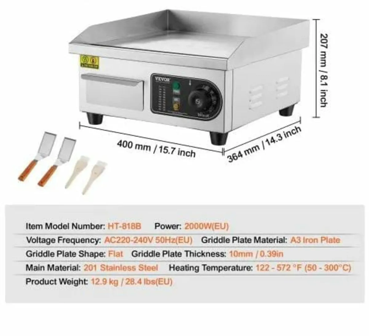 Commercial Electric Griddle, 2000W Countertop Flat - Image 3
