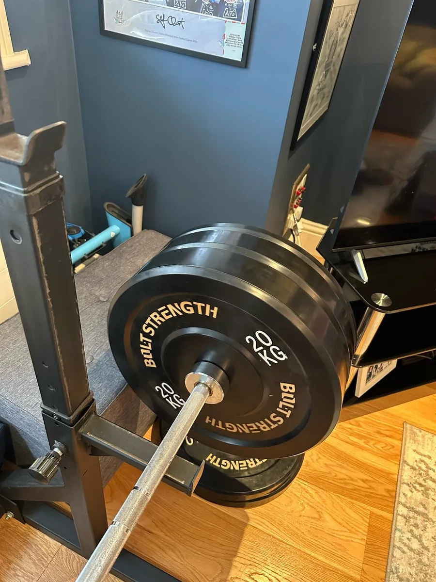 Gym bench , bar , rack and weights - Image 3