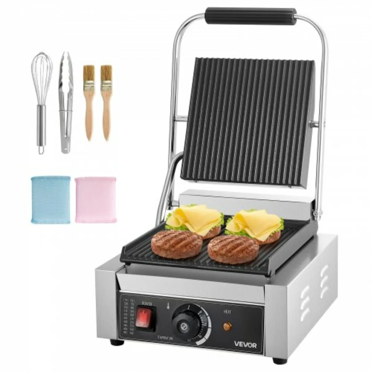 Commercial Panini Grill, 1800W Electric Sandwich P - Image 1