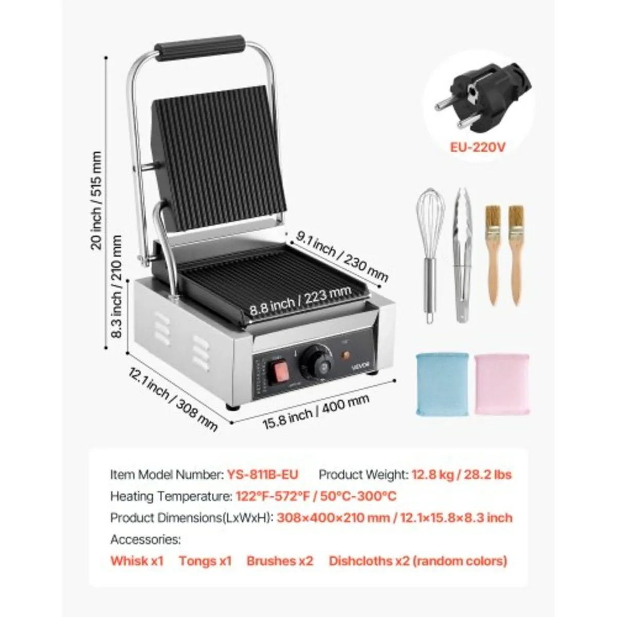 Commercial Panini Grill, 1800W Electric Sandwich P - Image 3