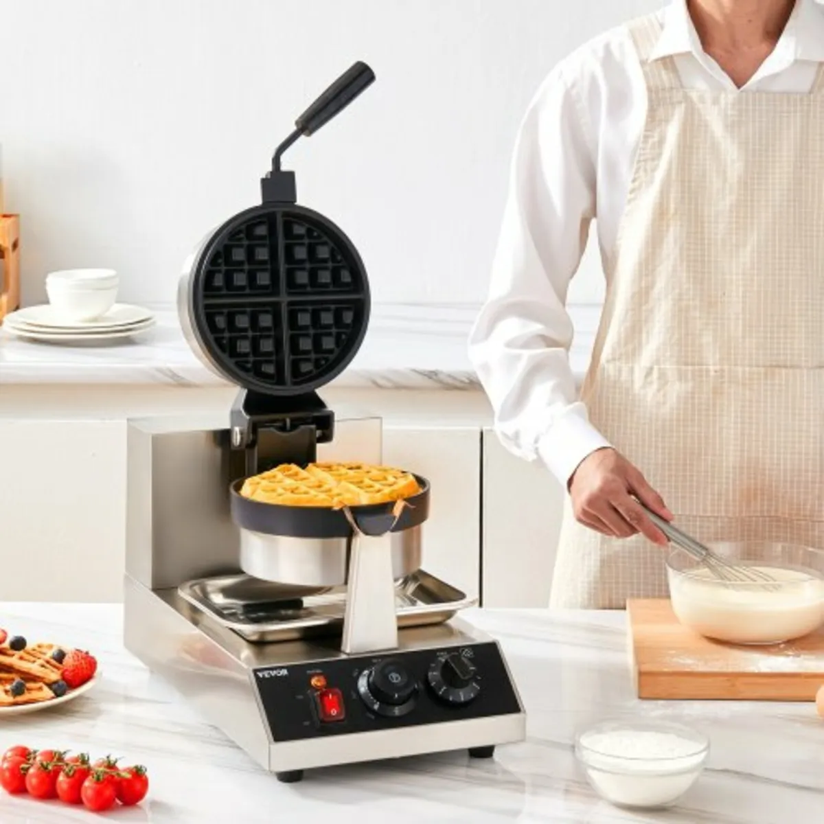 Commerical Round Waffle Maker 1300W Rotatable Non- - Image 4