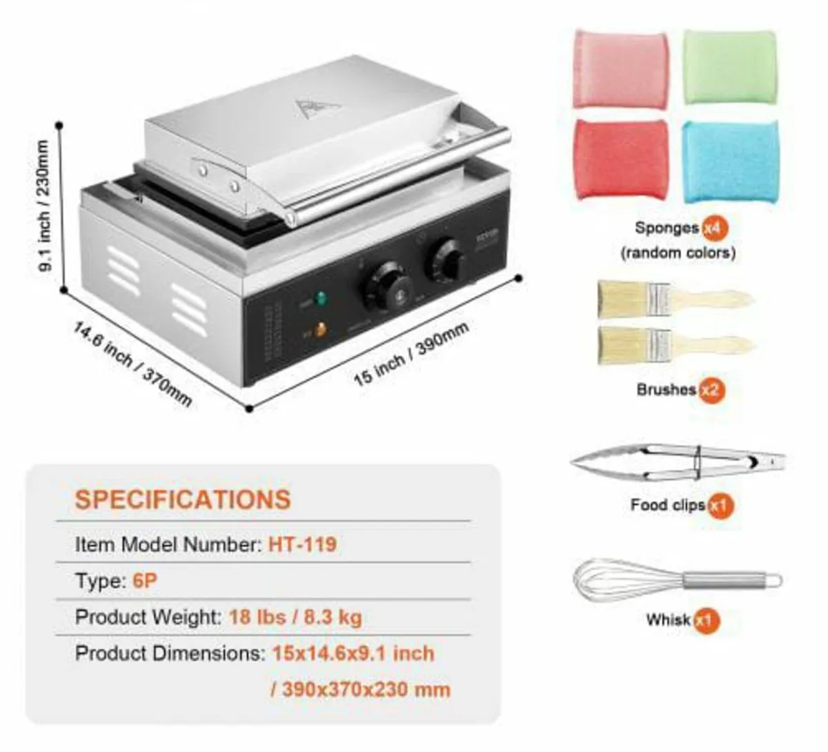 Waffle Stick Maker, 6PCS 1500W Waffle Baker Machin - Image 3