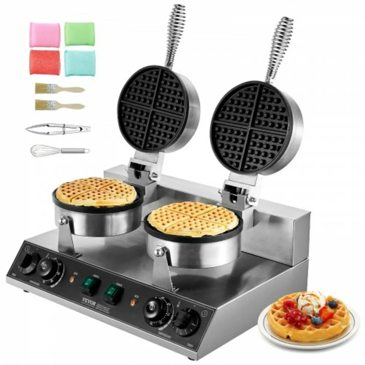Commercial Waffle Maker, Dual-Head Round Waffle Ba - Image 1