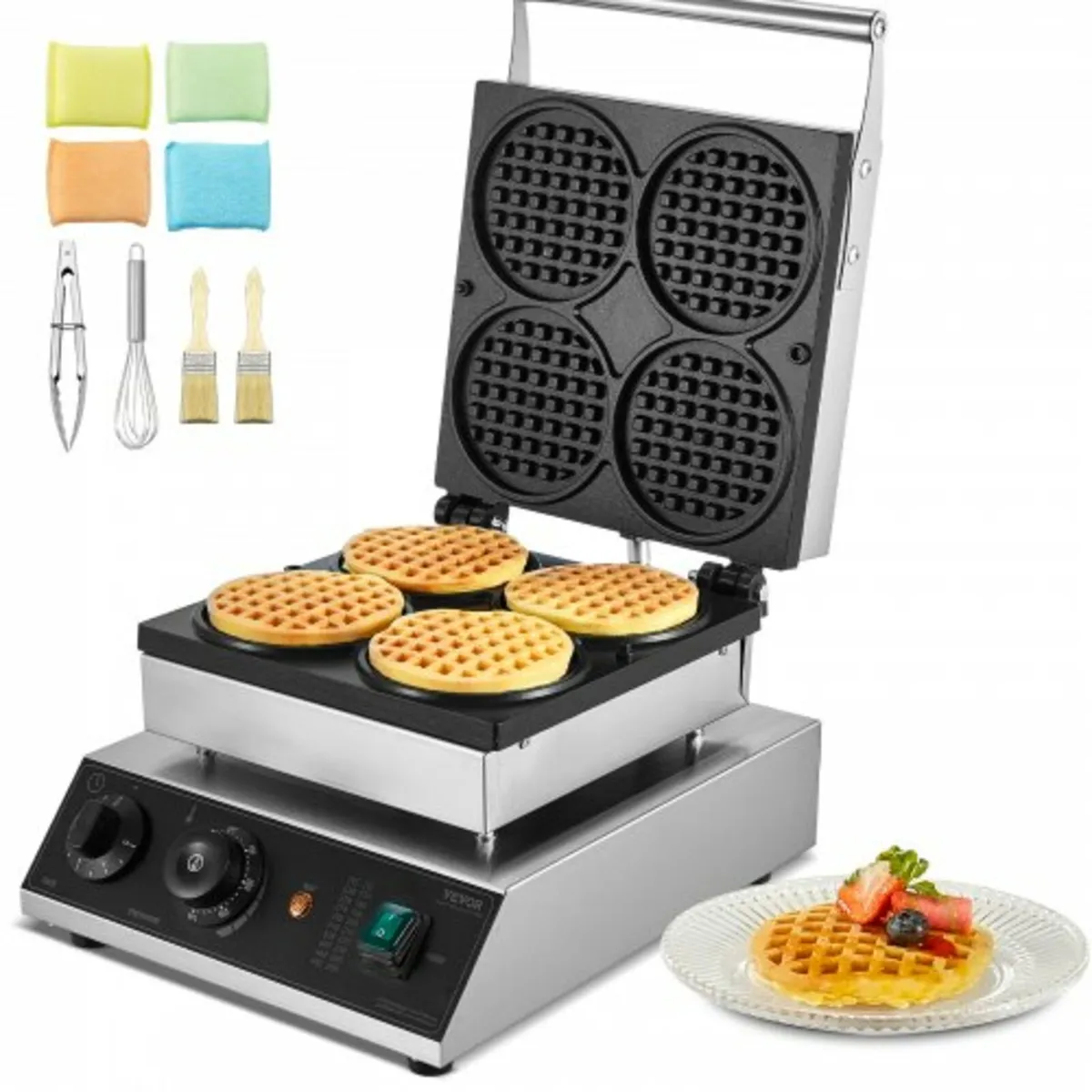 Commercial Waffle Maker, 4PCS Round Waffle Baker M - Image 1