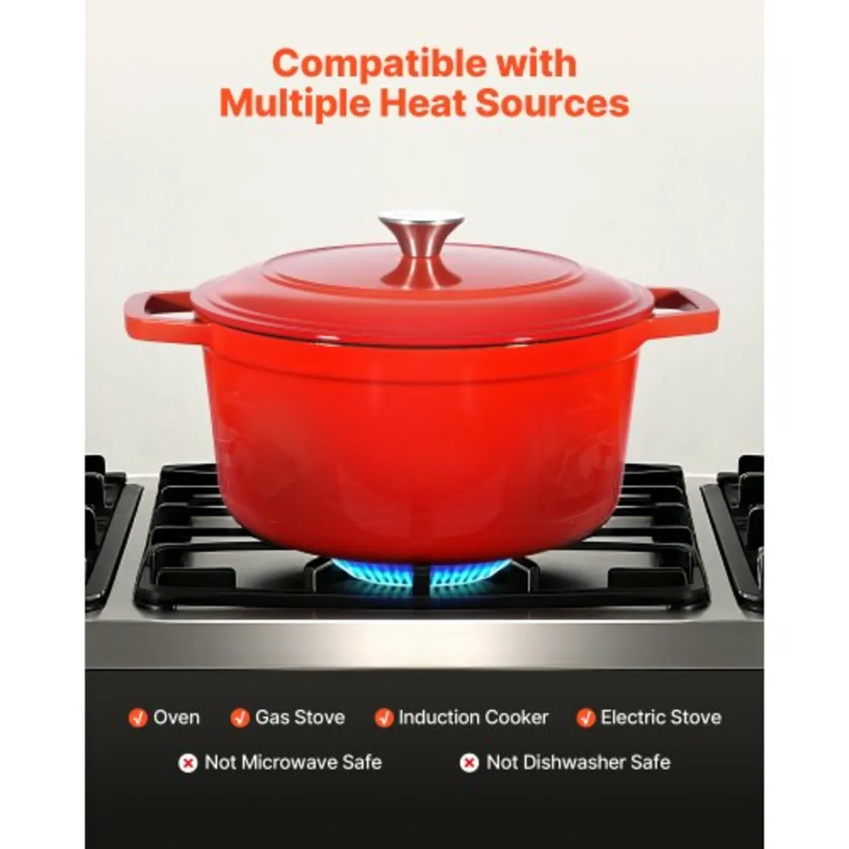 Enameled Cast Iron Dutch Oven, 5.7L Pot with Lid a - Image 2