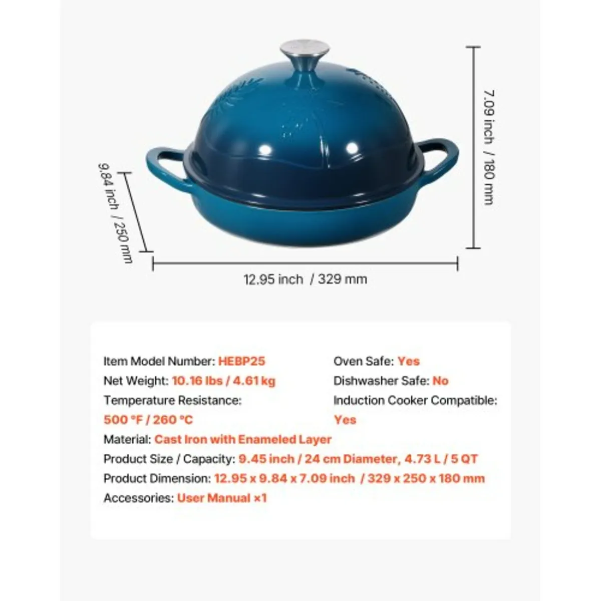 Enameled Cast Iron Dutch Oven, 4.7L Pot for Sourdo - Image 4