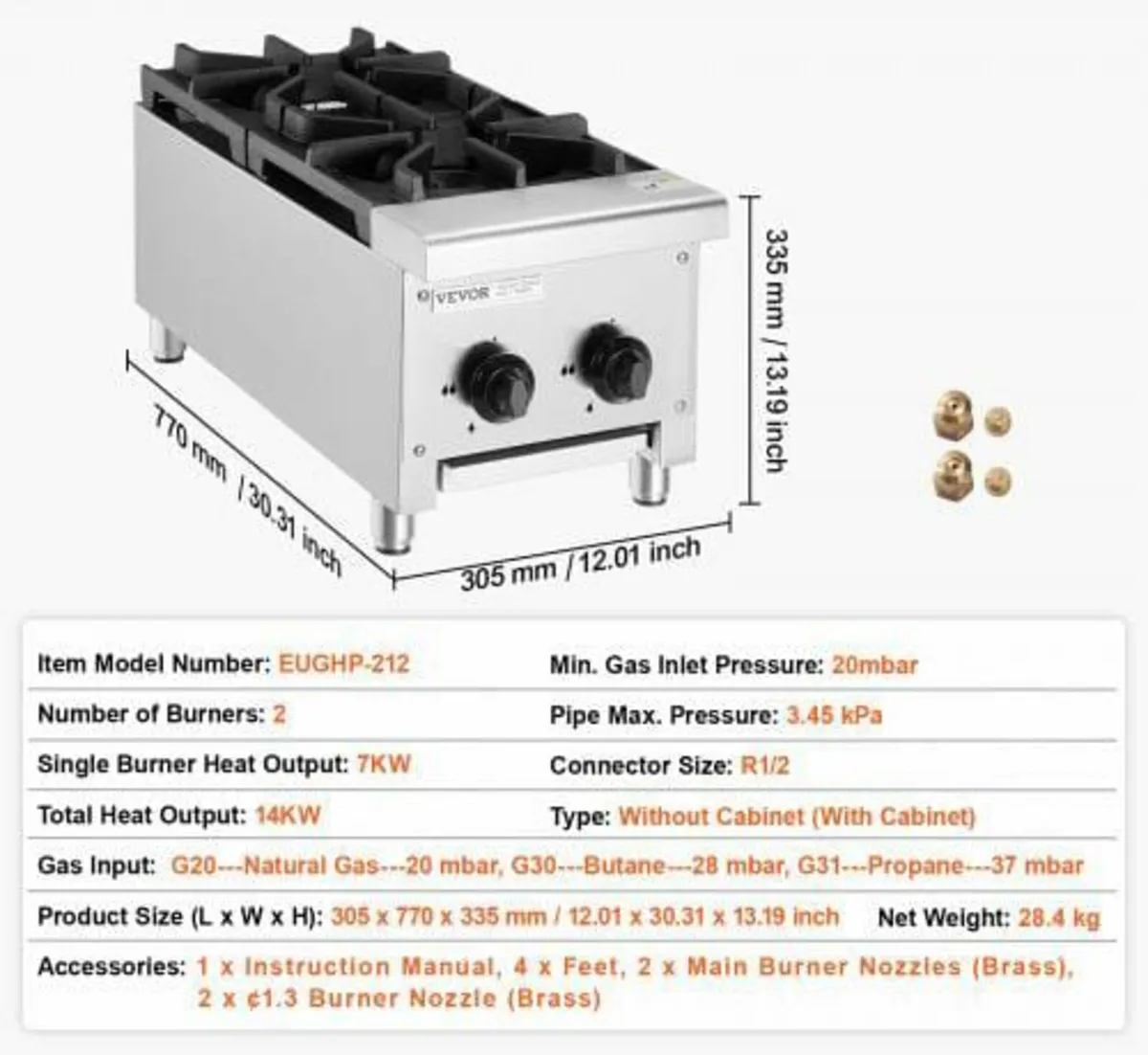 Commercial Gas Stove with 2 Burners, Propane and N - Image 3