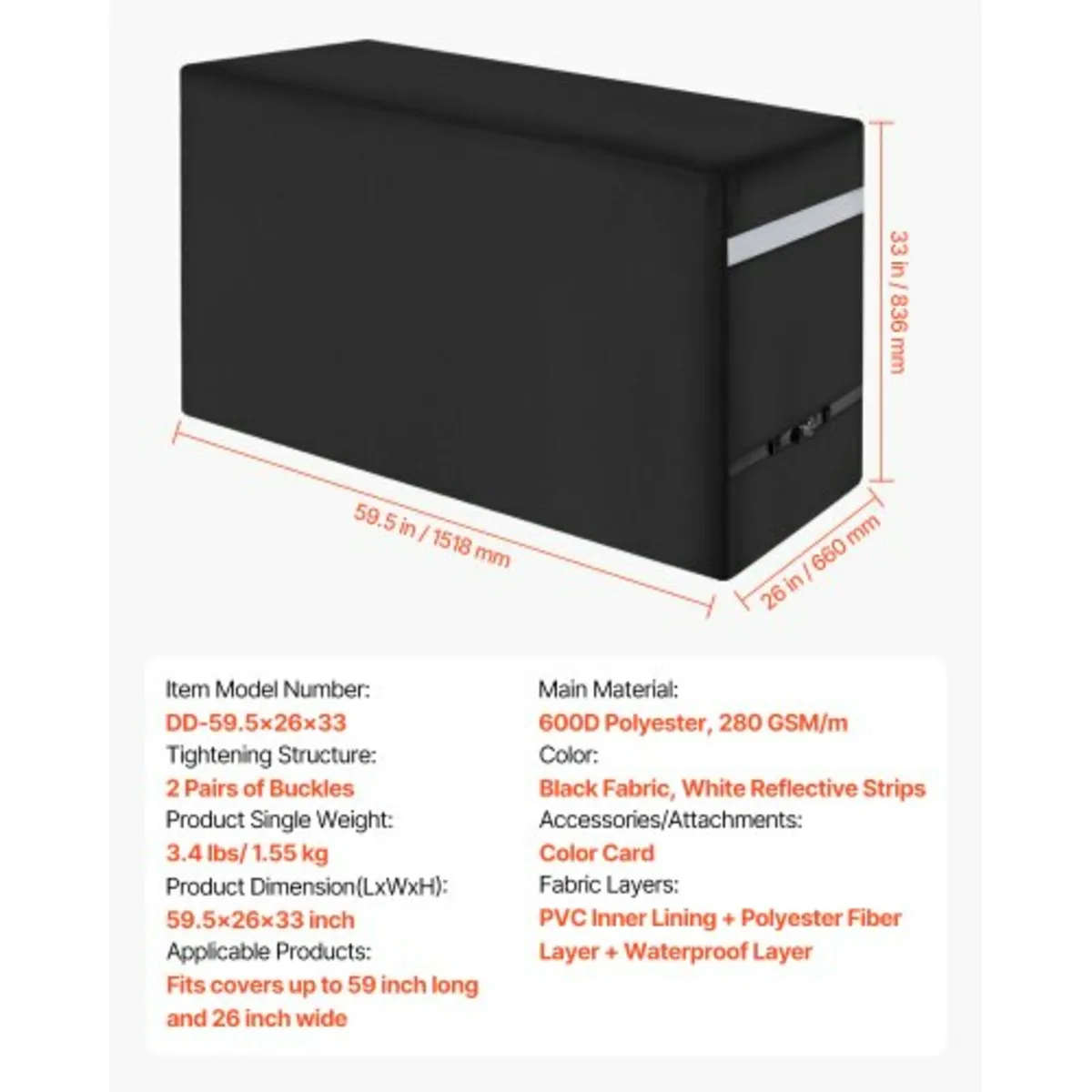 Grill Cover, 59 inch BBQ Covers for Outdoor Grills - Image 2