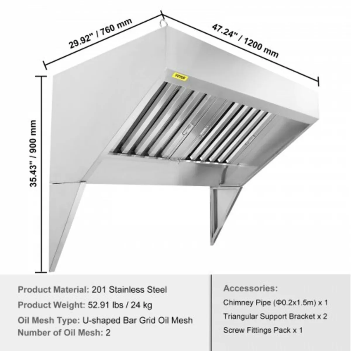 Commercial Exhaust Hood, 4FT Food Truck Hood Exhau - Image 3
