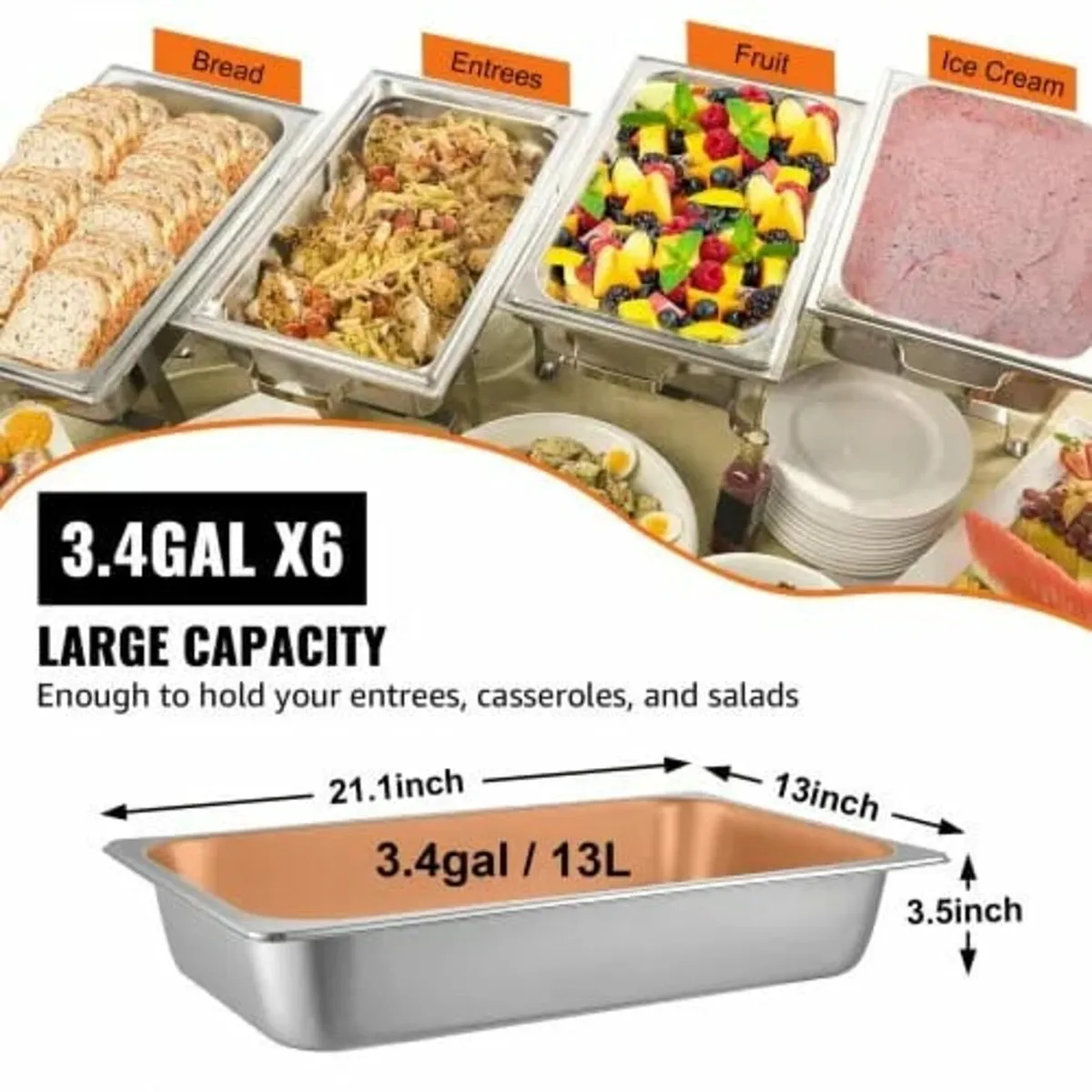 6 Pack Steam Table Pans 20.9 x 12.8 x 3.9 Inch Dee - Image 4
