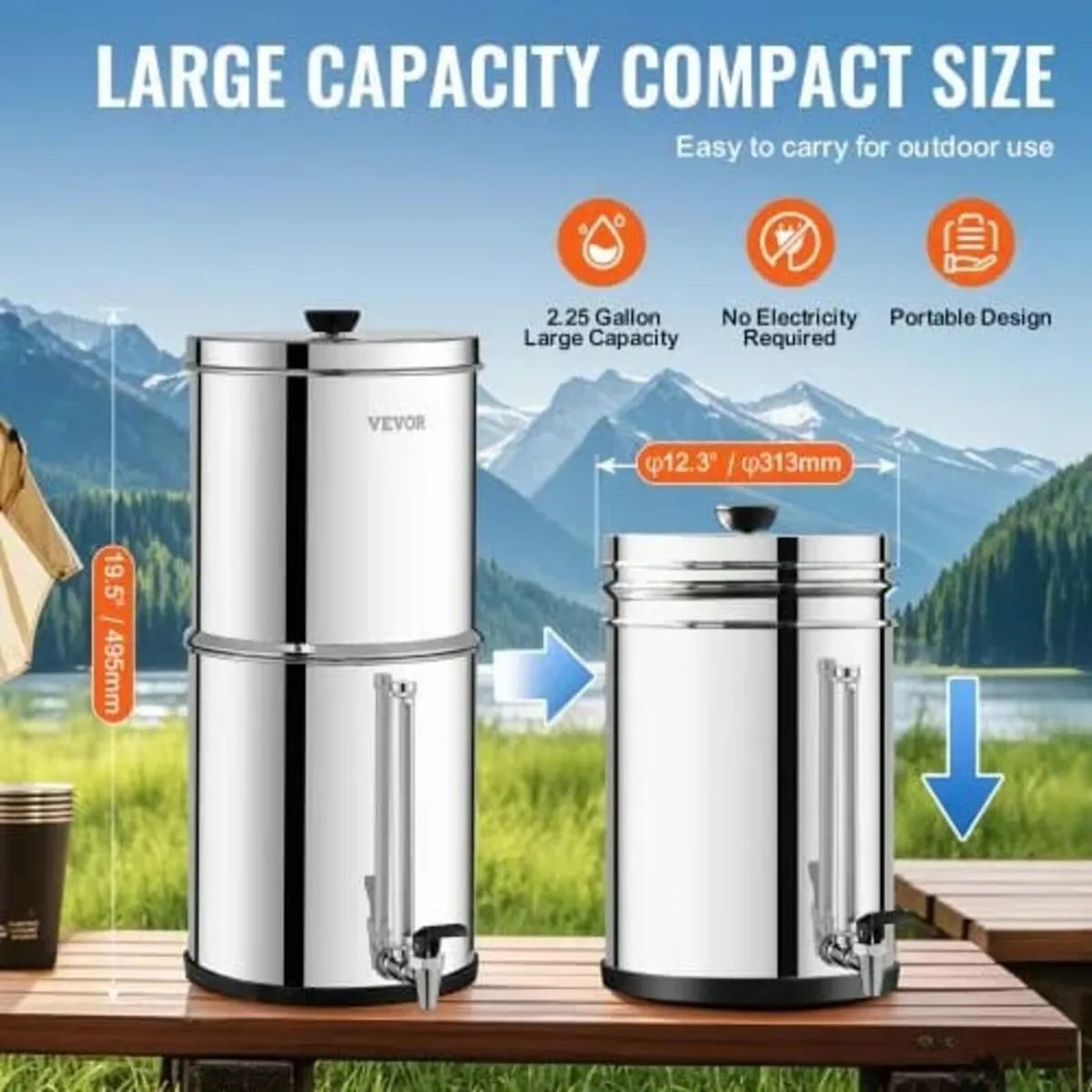 Gravity-fed Water Filter System, 2.25G 304 Stainle - Image 3