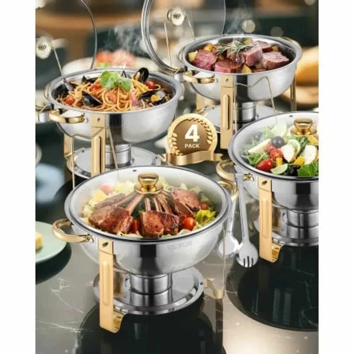 Chafing Dish Buffet Set, 5 Qt 4 Pack, Stainless St - Image 3