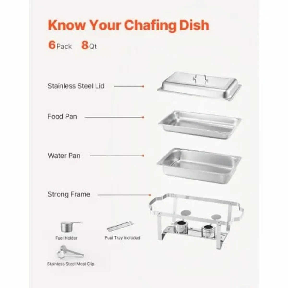 Chafing Dish Buffet Set, 8 Qt 6 Pack, Stainless St - Image 4