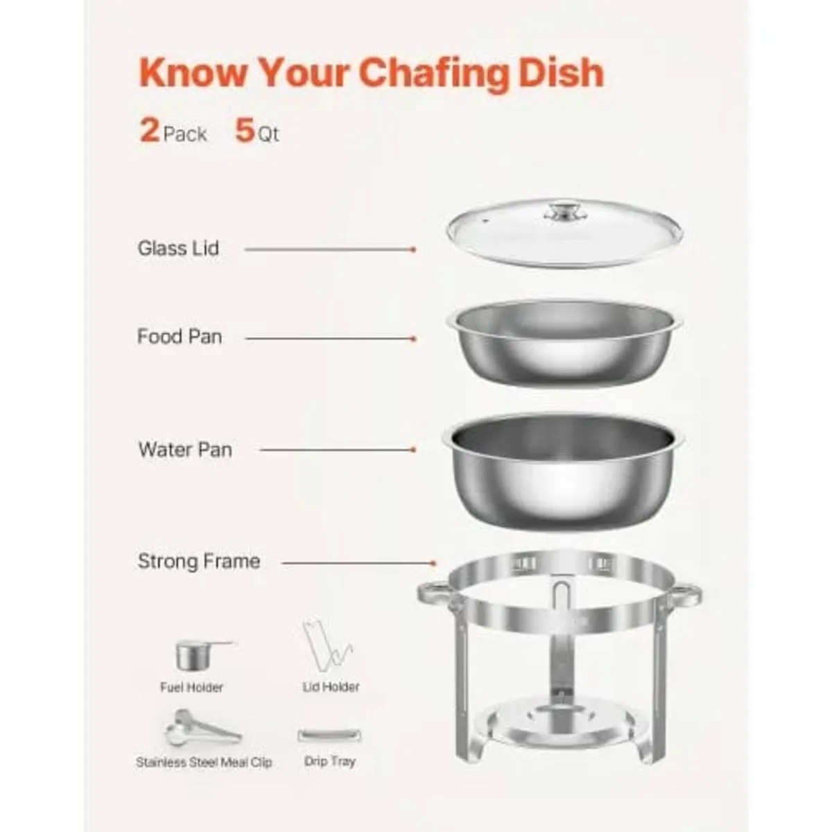 Chafing Dish Buffet Set, 5 Qt 2 Pack, Stainless St - Image 4