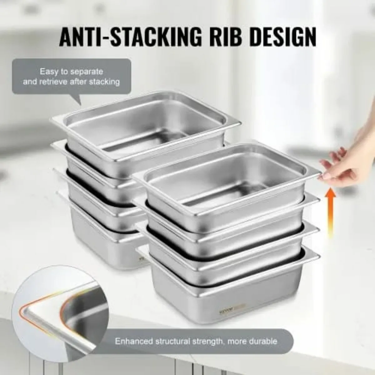 8 Pack Hotel Pans, 1/2 Size Anti-Jam Steam Pan wit - Image 2
