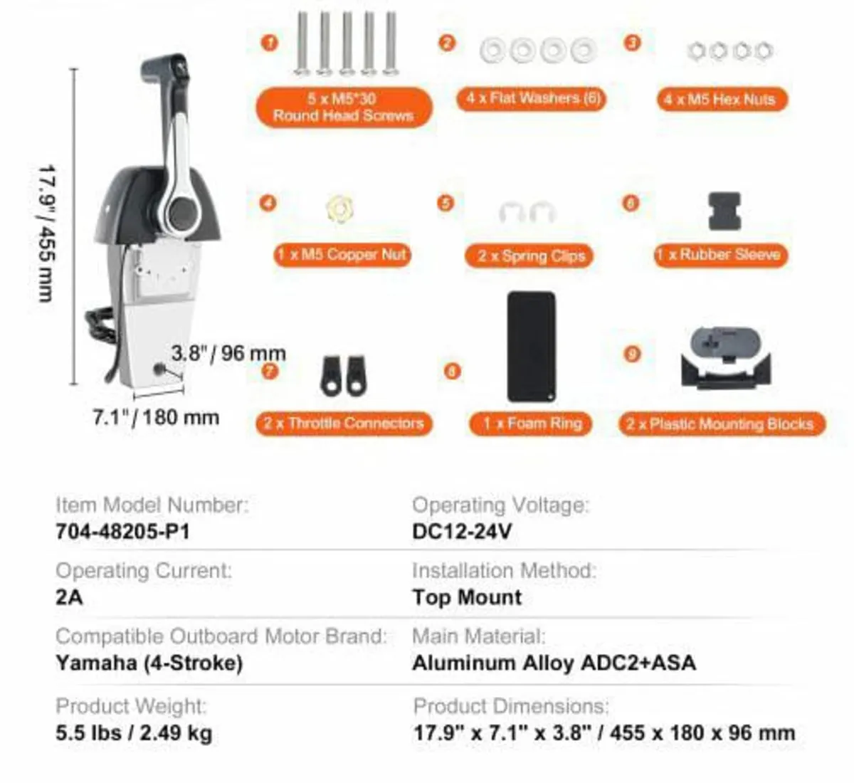 Boat Throttle Control, 704-48205-P1 Top-Mounted Ou - Image 4